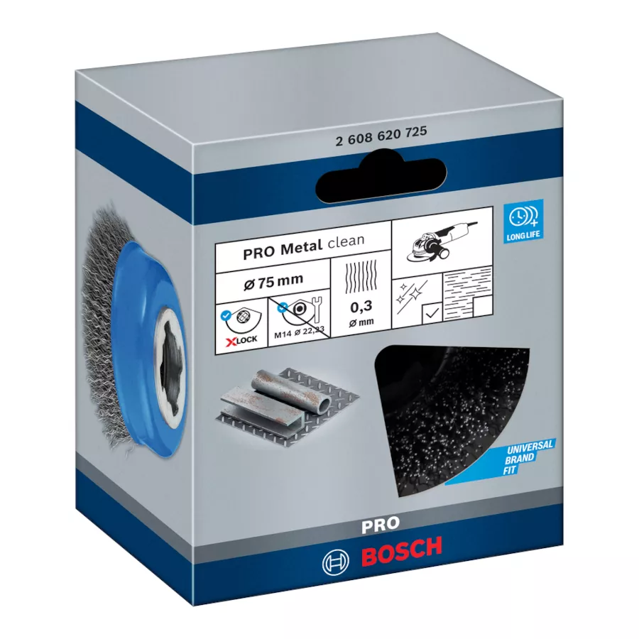 Brosse boisseau XLock Ø75mm fils acier ondulés PRO Metal clean